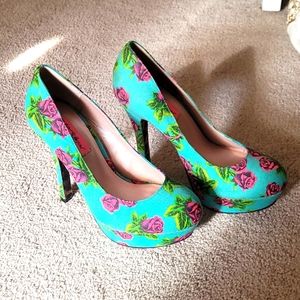 Betsey Johnson Diskko Floral Platform Heels